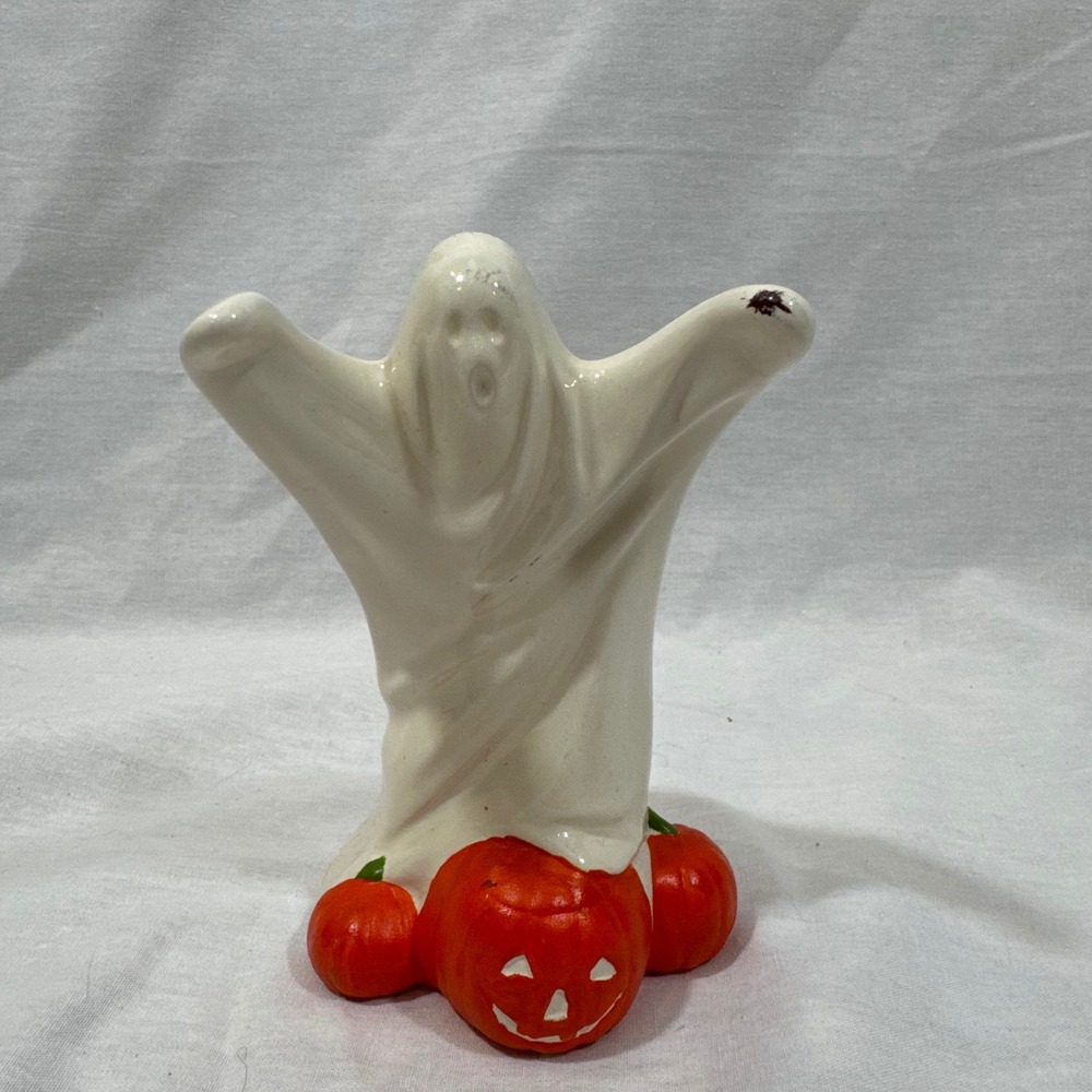 Vintage Scream Ceramic Ghost‎ Halloween Figurine Spooky Decor 1980 ghostface Vtg